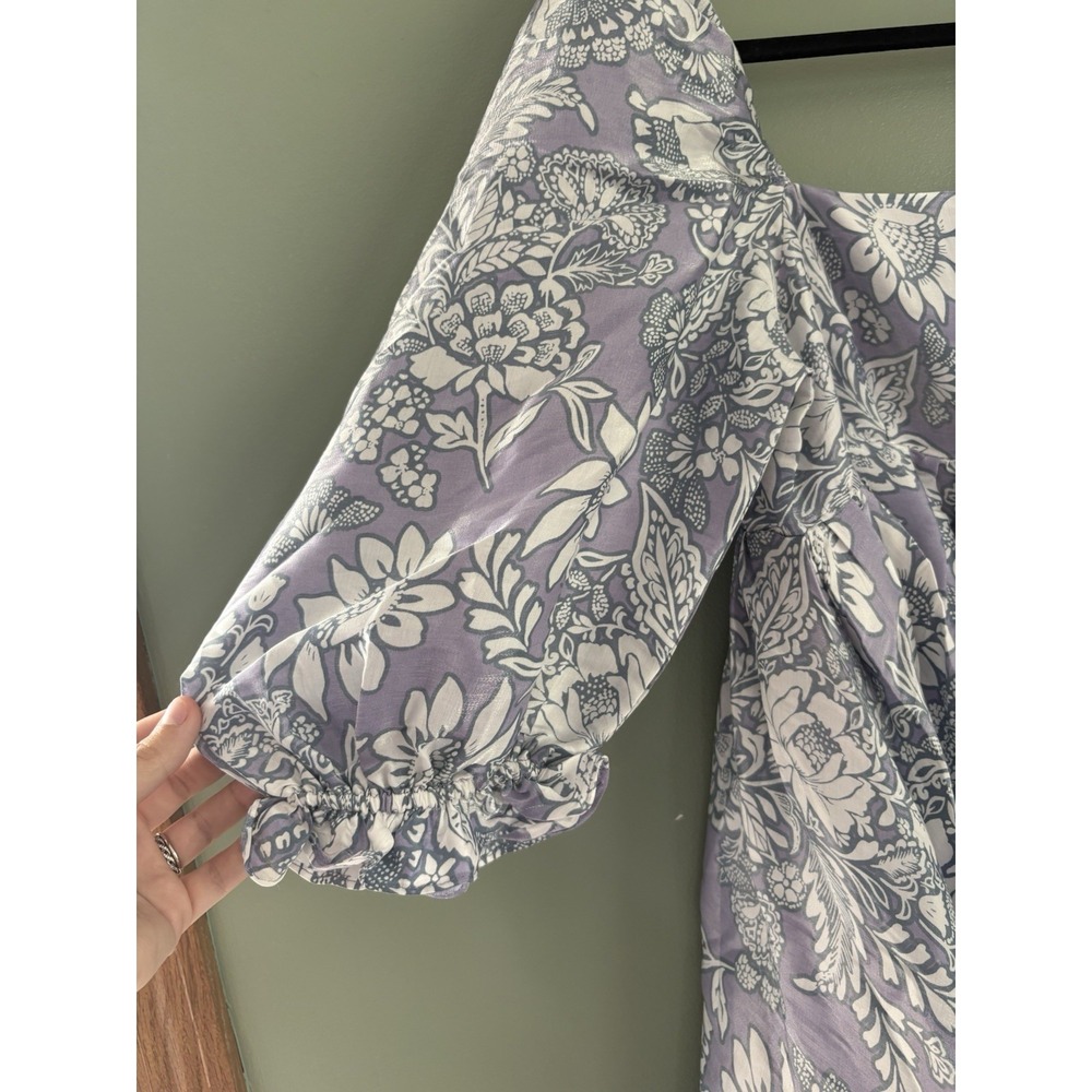 Storia Day Dreamer Puff Dress Women's‎ M Purple White Floral Square Neck Mini - Picture 3 of 8